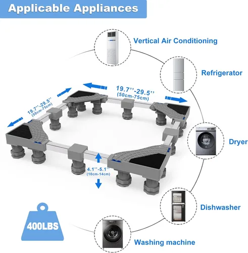 Vista 3 de Mini soporte para nevera, pedestal de lavandería de 29 pulgadas, ajuste universal, pedestal para lavadora Soporte ajustable para lavadora