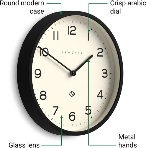 Vista 5 de NEWGATE® - Reloj de pared con número cuatro ecos, reloj redondo moderno, 12 pulgadas, negro, números fáciles de leer, ideal para cocina, sala