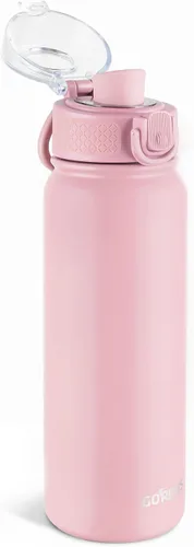 Vista 10 de GOPPUS Botella de agua de acero inoxidable aislada de 20 oz sin BPA, excelente para viajes, con tapa para beber - A prueba de fugas y sudor con tapa