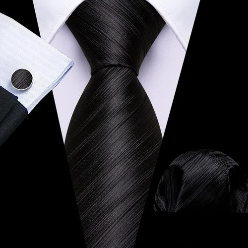 Vista 365 de Barry.Wang Juego de corbatas para hombre, corbata de seda a rayas, tejido a cuadros, gemelos formales, negocios, boda