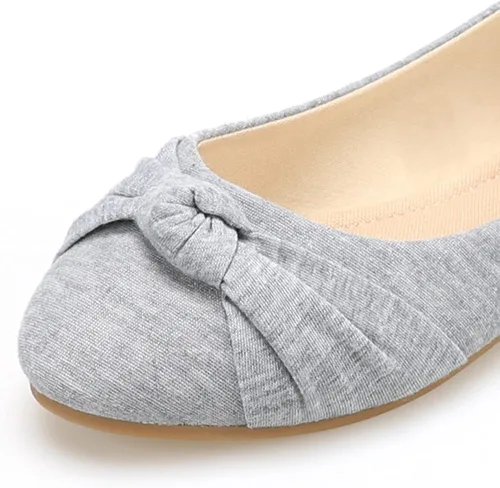 Vista 6 de Zapatos planos de ballet para mujer - Zapatos de vestir clásicos con puntera redonda anudados en la parte delantera de lona - Bonitos zapatos