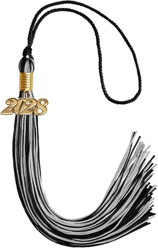 Vista 69 de Endea Graduation - Borla de doble color mixto con fecha dorada (negro/dorado antiguo, 2021)