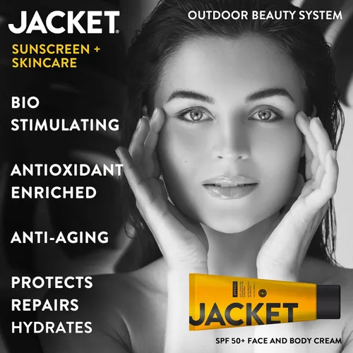 Vista 2 de JACKET Protector solar SPF 50+ Protector solar mineral con vitamina C Resistente al agua 80 minutos, natural, seguro para arrecifes Protección