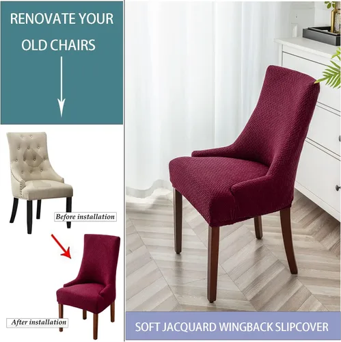 Vista 20 de Paquete de 2 fundas para silla lateral con respaldo de ala, fundas elásticas para sillas con respaldo geométrico rómbico, fundas para silla