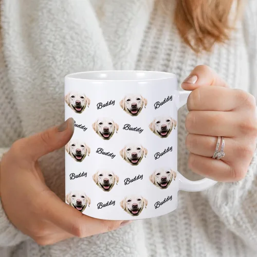 Vista 3 de Taza personalizada con nombre de cara de perro, taza de café personalizada, taza de foto de perro personalizada de 11 onzas, regalos para amantes