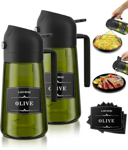 Vista 11 de LAKUMIQI Pulverizador de aceite de oliva 2 en 1 para freidora de aire, dispensador de aceite de vidrio de 16 onzas y rociador de aceite de cocina