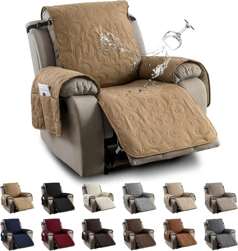 Vista 29 de Funda reclinable 100% impermeable para sofá biplaza, 4 piezas divididas para sofá reclinable de 2 asientos, funda de sofá reclinable antideslizante