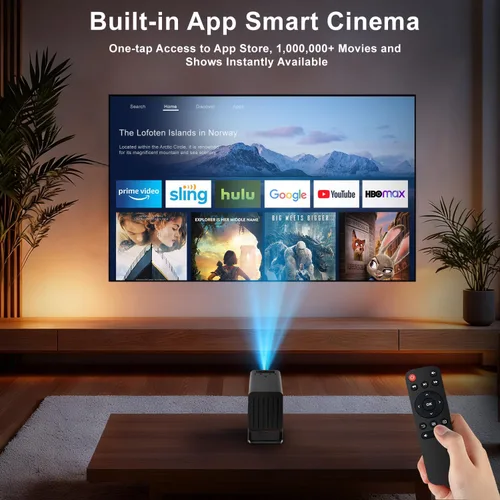 Vista 2 de Mini proyector con Wifi y Bluetooth 4K soporte proyector de película portátil Smart Bedroom Outdoor Projector Screen, Auto Keystone,135°Degree
