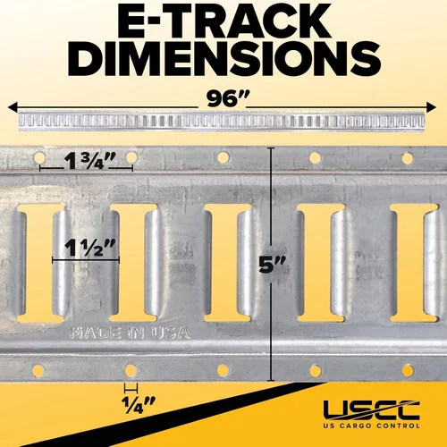 Vista 2 de US Cargo Control E Track, Hecho en EE. UU., Riel de pista E de acero calibre 12 de 8 pies galvanizado, Rieles ETrack horizontales para remolques