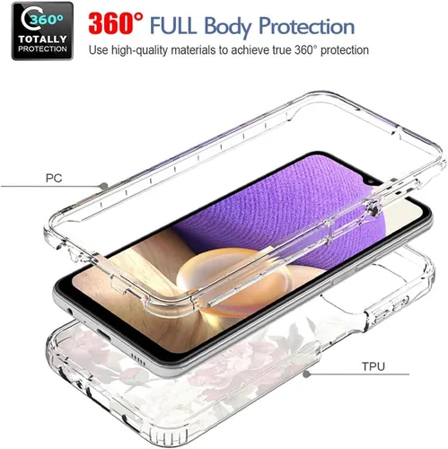Vista 3 de Funda para teléfono Galaxy A32 5G, Galaxy M32 5G SM-A326 con protector de pantalla de vidrio templado, bonito patrón floral transparente, funda