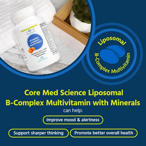 Vista 2 de Core Med Science - Complejo B multivitamínico metilado liposomal, 90 cápsulas blandas Non-GMO Active Super B Complex Vitamin Supplement for Heart