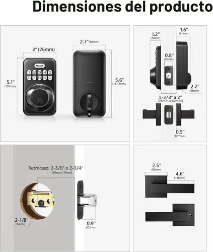 Vista 6 de Zowill - Juego de cerradura electrónica de puerta de entrada delantera sin llave con 2 manijas, con teclado, bloqueo automático, contraseña