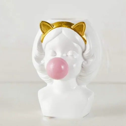 Vista 4 de Pequeño florero de resina nórdica linda chica chicle estatua figura suculenta planta maceta moderna decoración del hogar soporte para bolígrafo