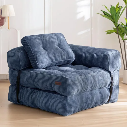 Vista 10 de MAXYOYO Sofá Cama Plegable, Sofá Convertible en Forma de L con Cama Plegable y Almohada, Silla Cama Plegable con Respaldo Portátil Cómoda para Piso