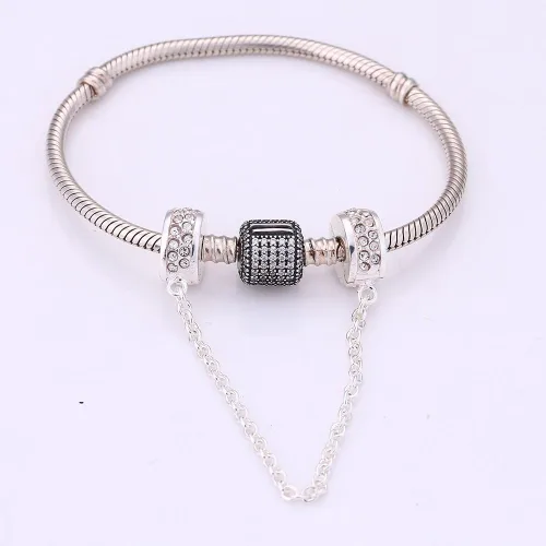 Vista 4 de SOUKISS Cadena de seguridad con cierre de plata de ley 925 de cristal transparente para pulseras y regalos de Navidad, Plata esterlina