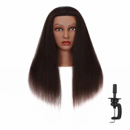 Vista 6 de Hairingrid Cabeza de Maniquí Afroamericana con 100% Cabello Humano Cosmetología Cabeza de Maniquí de Cabello Afro para Práctica de Peinado, Trenzado