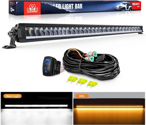 Vista 10 de Nilight Barra de luz LED con DRL ámbar 2 PCS 15 W 5.3 pulgadas fila única 1680 LM anti-reflejo punto todoterreno luces de conducción delgadas IP68
