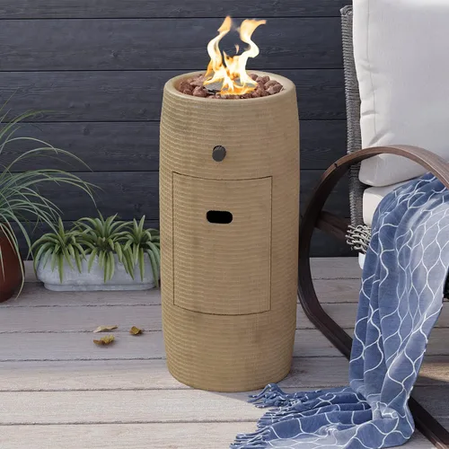 Vista 7 de COSIEST Mesa para fogata de propano para exteriores con base compacta de piedra angular redonda de grafito de 16 pulgadas y protector de viento