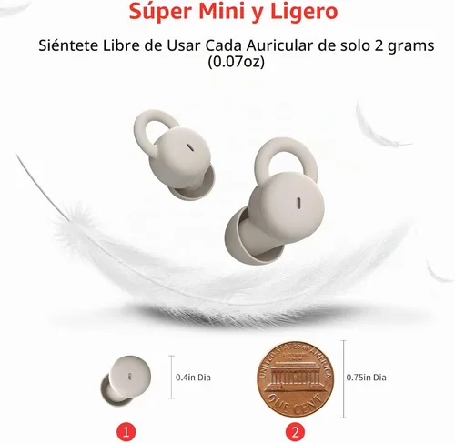 Vista 6 de Auriculares para dormir con micrófono, cómodos auriculares para dormir, diseño pequeño para personas que duermen de lado, capullos invisibles