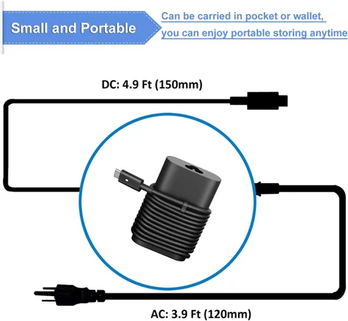Vista 5 de Cargador USB-C de 65 W para Dell Latitude 3420 3540 5550 5520 5420 5430 5440 5340 5320 5630 5640 7440 7430 7420 7410 7370 7390 2 en 1 , Adaptador