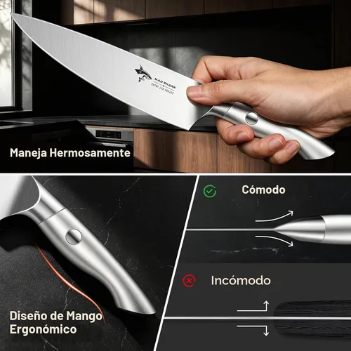 Vista 4 de MAD SHARK Cuchillo de Chef de 8 Pulgadas, Cuchillo de Cocina Profesional con Acero Alemán de Alto Carbono, Ultra Afilado y Mango Ergonómico