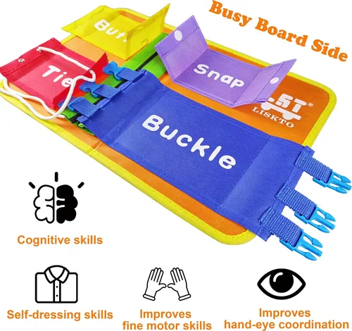 Vista 2 de Busy Board Dress Learning Toy & Busy Board Dress Learning Toy con tapete mágico para garabatear
