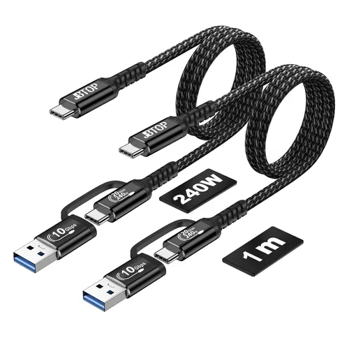 Vista 8 de Cable USB C 2 en 1 Android Auto [1.5 pies, 2 paquetes], cable de Plateado