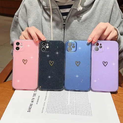 Vista 6 de Funda compatible con iPhone 11, diseño de corazón de amor, TPU suave a prueba de golpes, funda protectora con purpurina brillante para iPhone 11