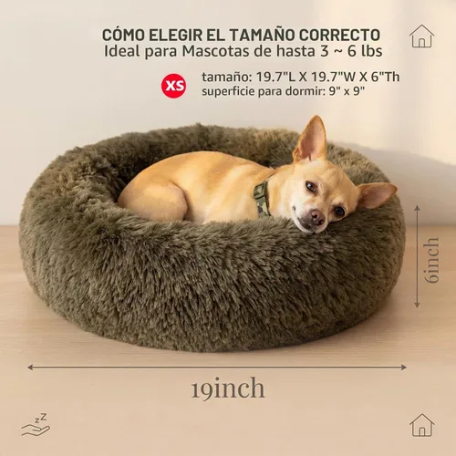 Vista 3 de Cama para perros pequeños, cama calmante para perros pequeños, antiansiedad, cama para cachorros, lavable a máquina, esponjosa, de lujo Verde militar