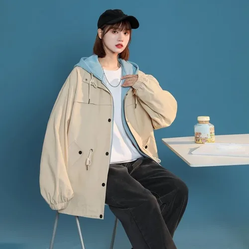 Vista 2 de Sudaderas góticas con botones para mujer, abrigo de manga larga Acubi, Y2K, punk, con cordón, sudaderas de gran