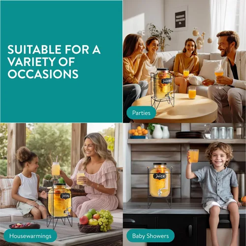 Vista 7 de Navaris Dispensador de bebidas en tarro de vidrio con grifo, incluye soporte de metal, tubo de hielo e infusor de frutas, para cóctel, limonada