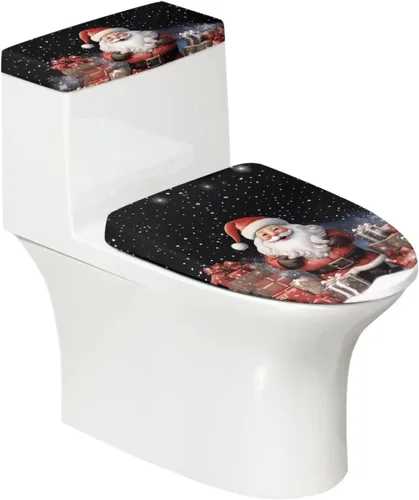 Vista 8 de Juego de decoración de baño de 2 piezas con diseño de muñeco de nieve de Navidad, cubierta de tanque para asiento de inodoro