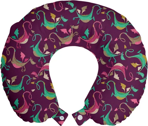 Vista 43 de Ambesonne Almohada de viaje para pizza, con patrón dibujado a mano, menú de pizzería, comida rápida, deliciosa comida gourmet, accesorio de viaje