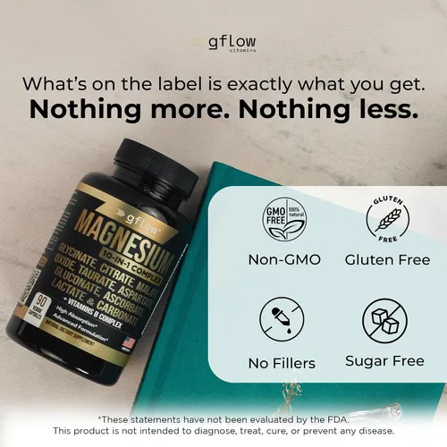 Vista 8 de gflow vitamins Suplemento complejo de magnesio – 10 formas activas, glicinato, citrato, malato, óxido, taurato, aspartato, gluconato, ascorbato