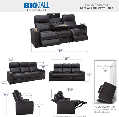 Vista 2 de Seatcraft Octavius - Sofá marrón con asiento de cine en casa con mesa
