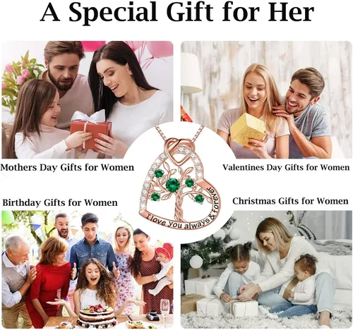 Vista 5 de Iefil Regalos de árbol de la vida para mujer, plata de ley 925, collar de piedra natal del árbol de la vida, regalo de aniversario, día de San