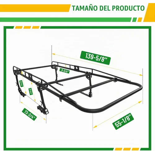 Vista 2 de Rack Ajustable para Camión de Contratistas de 1000 LBS, Escalera, Pickup, Kayak, Rack de Madera, Barra Lateral, Cabina Larga, Tamaño Completo