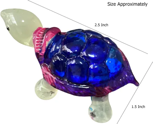 Vista 4 de Garden Deco brilla en la oscuridad azul profundo tortuga marina soplado a mano arte escultura de adorno de cristal