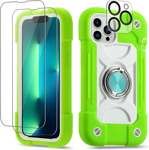 Vista 39 de Funda para iPhone 11 de 6.1 pulgadas con soporte de anillo, con 2 protectores de pantalla de vidrio, resistente a los golpes, resistente a