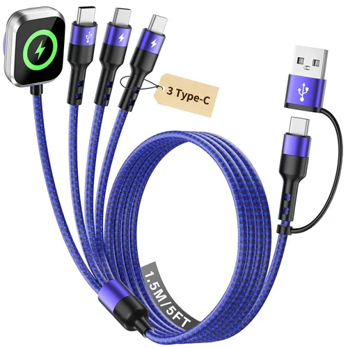 Vista 20 de Cruise Essentials Cable de Carga 4 en 2 para Cargador Apple iWatch/iPhone 17/Lightning/Micro, Cable Cord de Carga Múltiple de Viaje Compatible