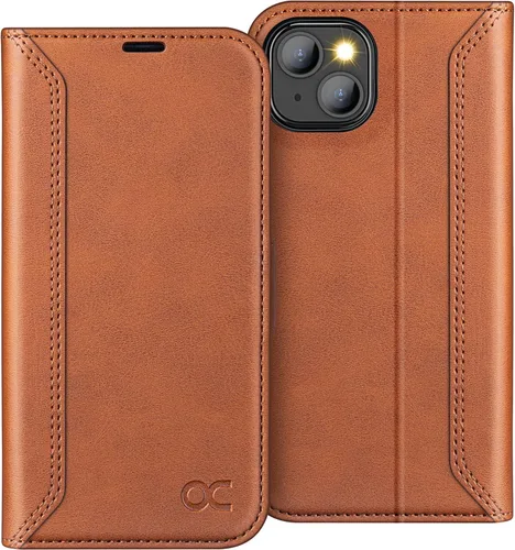 Vista 14 de OCASE Funda tipo cartera compatible con iPhone 13, de piel sintética con tapa tipo folio, con tarjetero, bloqueo RFID, soporte