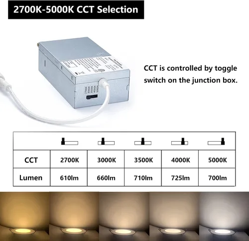 Vista 2 de POPANU Iluminación LED empotrable prémium de 4 pulgadas, 5 CCT, ajustable, regulable, empotrable, lámpara de techo con caja de conexiones