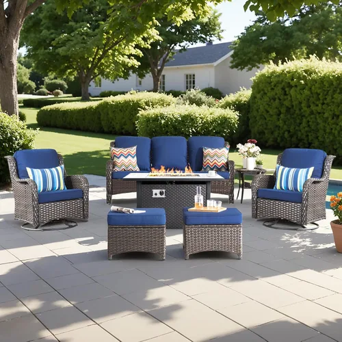 Vista 57 de Juego de muebles de exterior para patio, silla y sofá (ratán marrón, beige, 3 piezas)