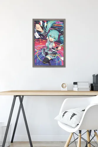 Vista 6 de Hatsune Miku - Póster de pared con puño, 22.4 pulgadas de largo x 14.7 pulgadas de ancho, versión enmarcada de madera de granero