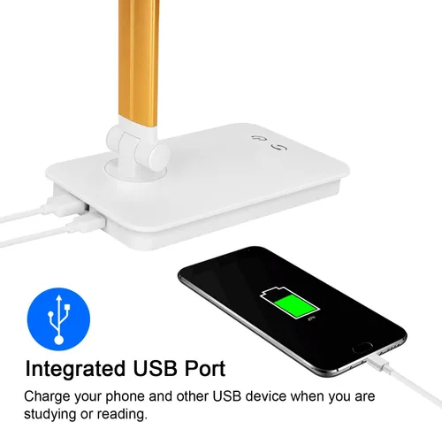 Vista 2 de Lámpara de escritorio LED con puerto de carga USB, lámpara de mesa regulable para el cuidado de los ojos para oficina en casa, control táctil con 5