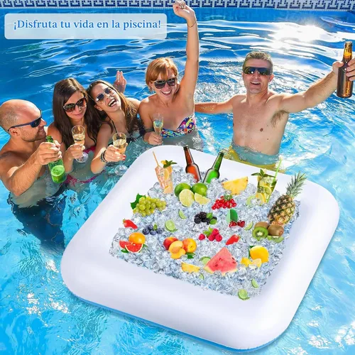 Vista 5 de Mesa de juego inflable para piscina con cartas impermeables (35.5 x 35.5 pulgadas, azul/blanco)