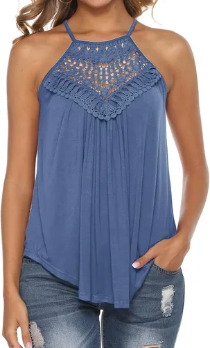 Vista 19 de Bluetime Halter Tops Women Sleeveless Crochet Flowy Cute Summer Tank Tops Negro