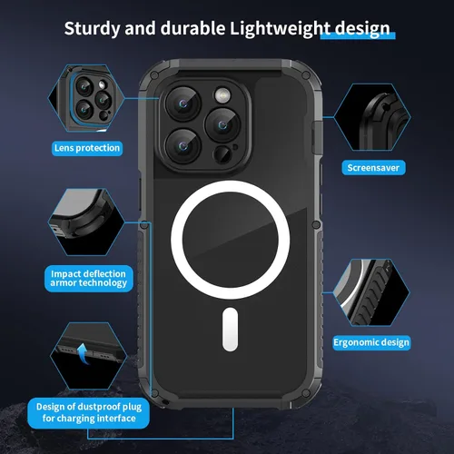 Vista 6 de FW - Funda de metal para iPhone 15 Pro, compatible con MagSafe, funda para iPhone 15 Pro, marco de metal de aluminio, cuerpo completo, resistente