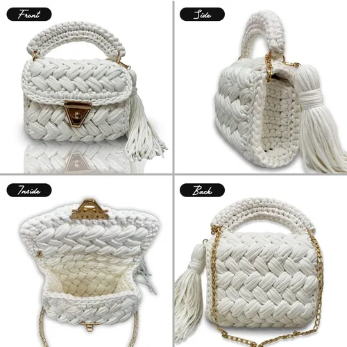 Vista 2 de CHQEL Bolso de noche tipo clutch para mujer, bolso de fiesta de boda hecho a mano con crochet, pequeño bolso cruzado formal con solapa para la noche
