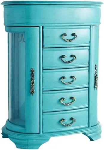 Vista 2 de Hives & Honey Daphne - Caja organizadora de joyas de cristal ovalado, color turquesa